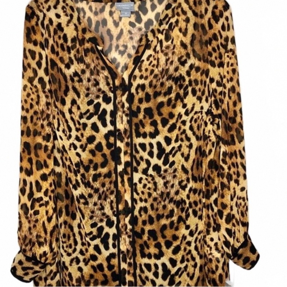Liz Claiborne Leopard Print Button Down Shirt - Brown and Black